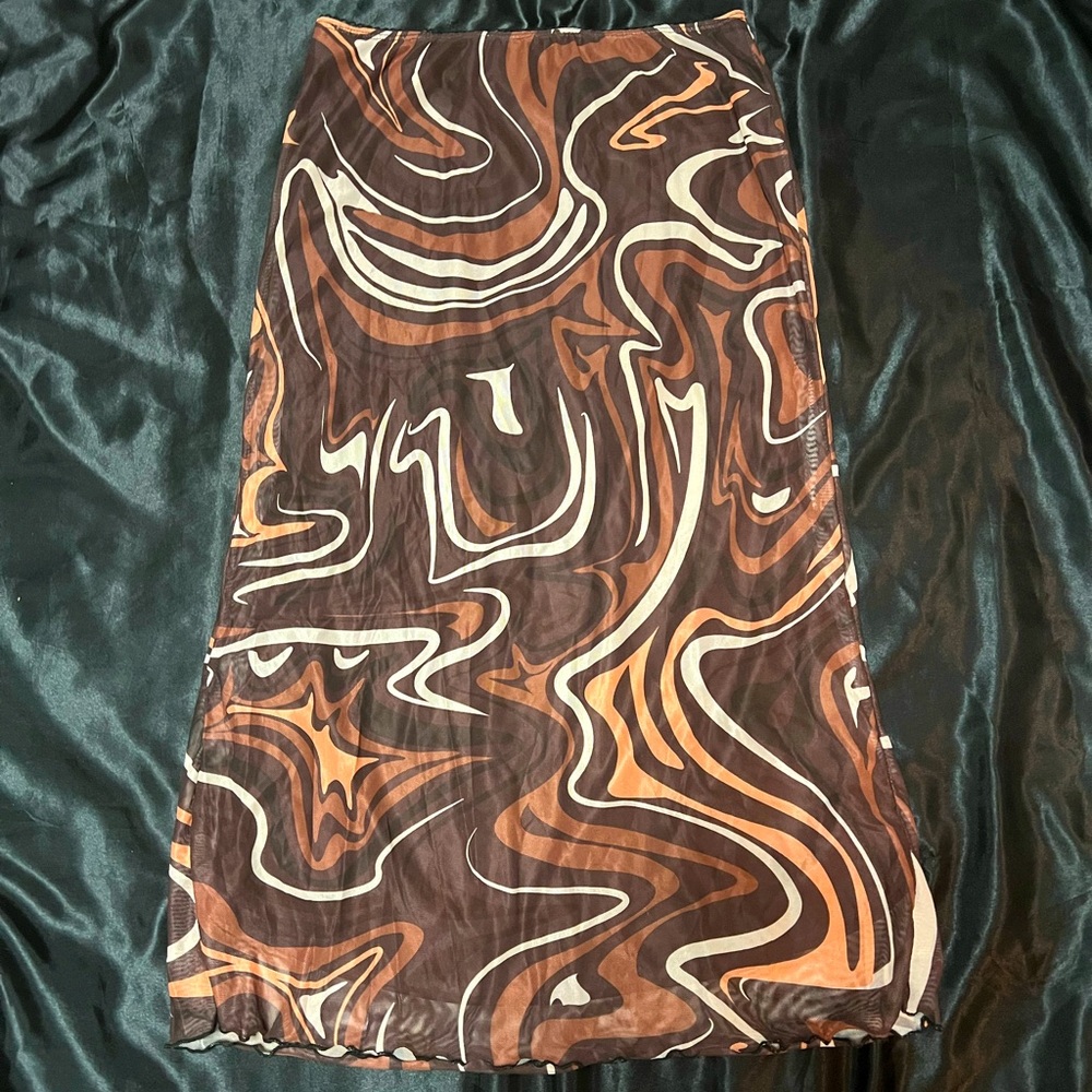 Shein Brown tan and white mesh swirl skirt